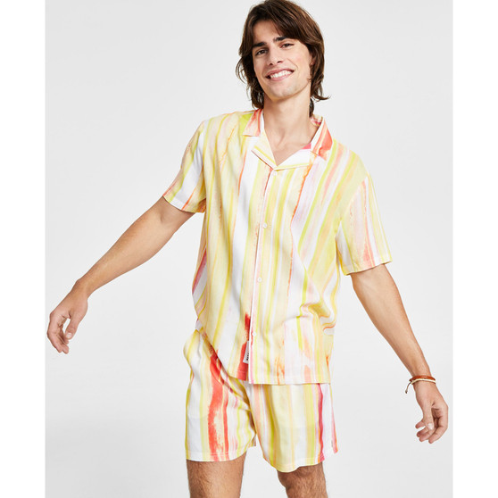 Men's Raze Regular-Fit Watercolor Stripe Button-Down Camp Shirt