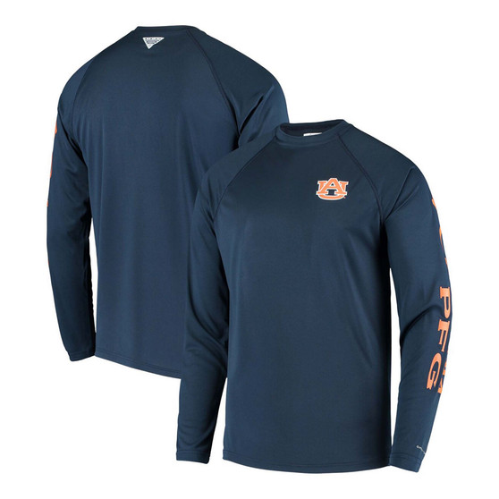 Men's PFG Navy Auburn Tigers Terminal Tackle Omni-Shade Long Sleeve T-shirt