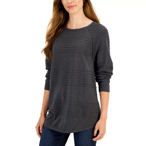 Women's Cotton Textured-Stripe Raglan-Sleeve Sweater, Created for Macy's