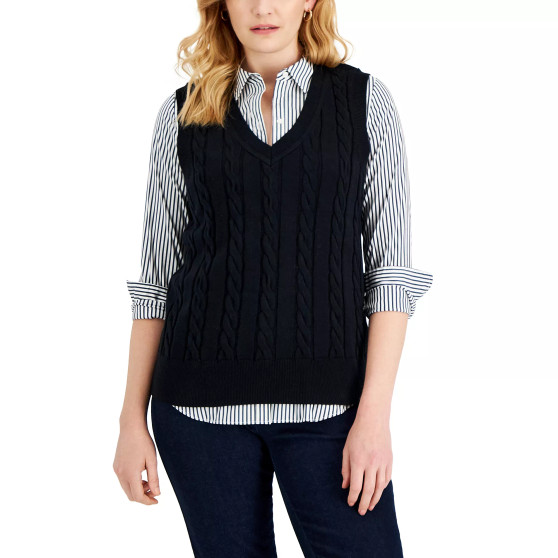 Women's Cotton Cable-Knit Vest, Created for Macy's