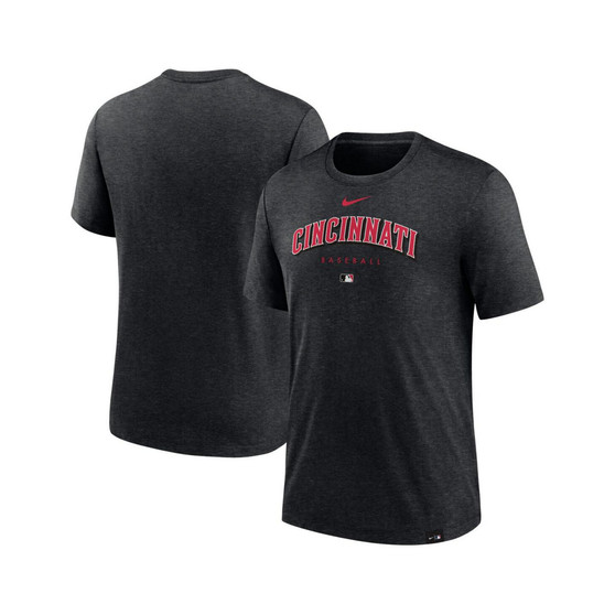 Men's Heather Black Cincinnati Reds Authentic Collection Early Work Tri-Blend Performance T-shirt