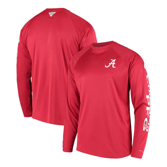 Men's PFG Crimson Alabama Crimson Tide Terminal Tackle Omni-Shade Long Sleeve T-shirt