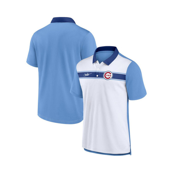 Men's White, Light Blue Chicago Cubs Rewind Stripe Polo Shirt