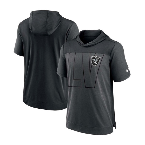 Men's Heathered Charcoal, Black Las Vegas Raiders Performance Hoodie T-shirt
