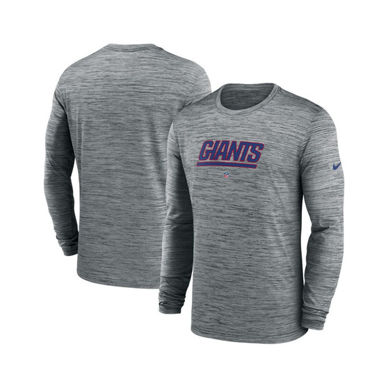 Men's Heather Gray New York Giants Sideline Team Velocity Performance Long Sleeve T-shirt