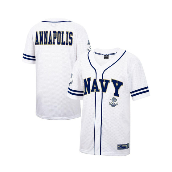 Men's White and Navy Navy Midshipmen Free Spirited Baseball Jersey