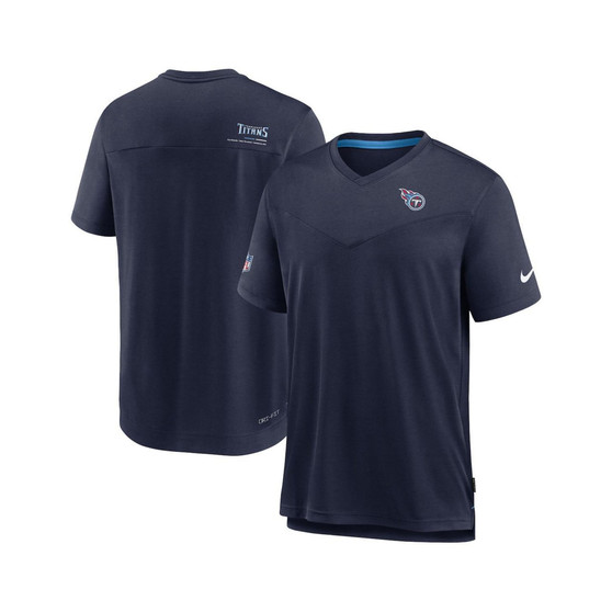 Men's Navy Tennessee Titans Sideline Coach Chevron Lock Up Logo V-neck Performance T-shirt