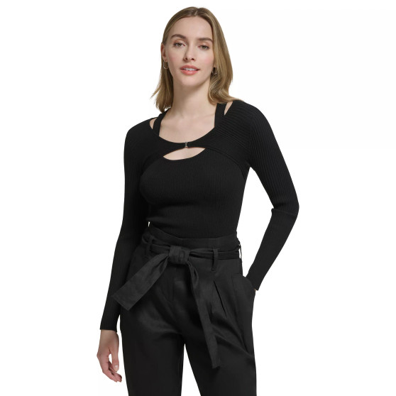 Women's Ribbed Wrap-Neckline Sweater