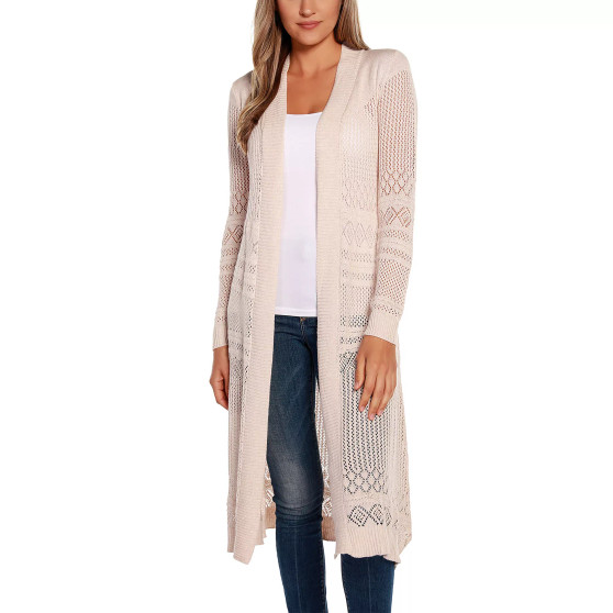 Pointelle-Stitch Duster Cardigan