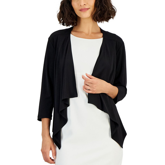 Petite Open-Front 3/4-Sleeve Waterfall Shrug
