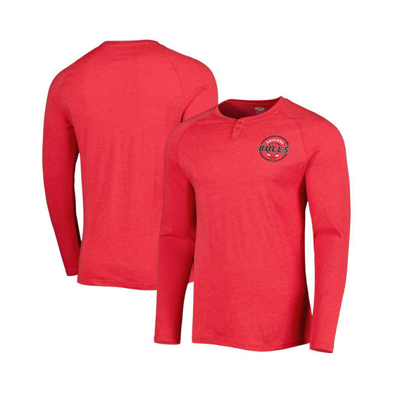 Men's Heathered Red Chicago Bulls Left Chest Henley Raglan Long Sleeve T-shirt