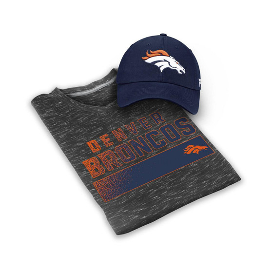 Men's Branded Heathered Gray, Navy Denver Broncos T-shirt and Adjustable Hat Set