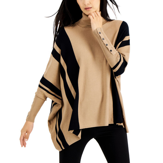 Striped Turtleneck Poncho Sweater, Created for Macy's