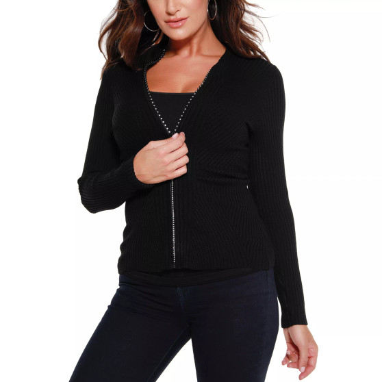 Black Label Mock Neck Ribbed Sweater Zip Up