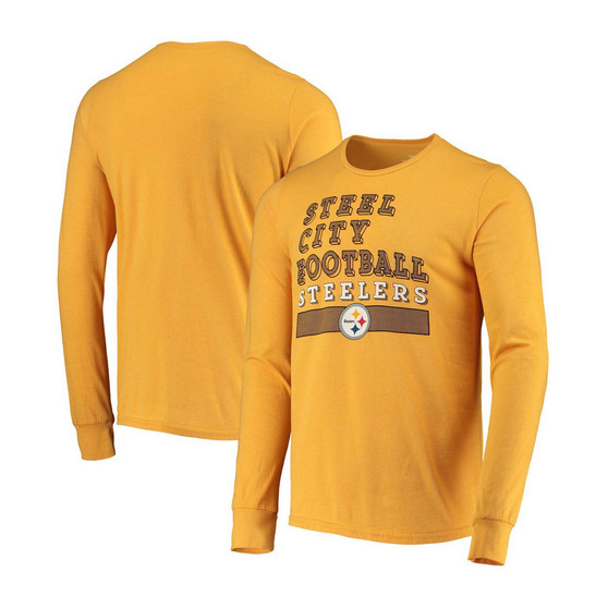 Men's Gold-Tone Pittsburgh Steelers Primary Logo Tri-Blend Long Sleeve T-shirt
