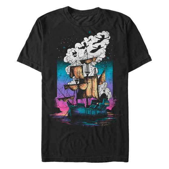 Disney Men's Peter Pan Pirate Ship Flight Neon, Short Sleeve T-Shirt