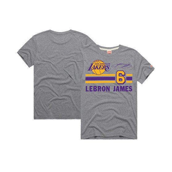 Men's LeBron James Gray Los Angeles Lakers Number Tri-Blend T-shirt