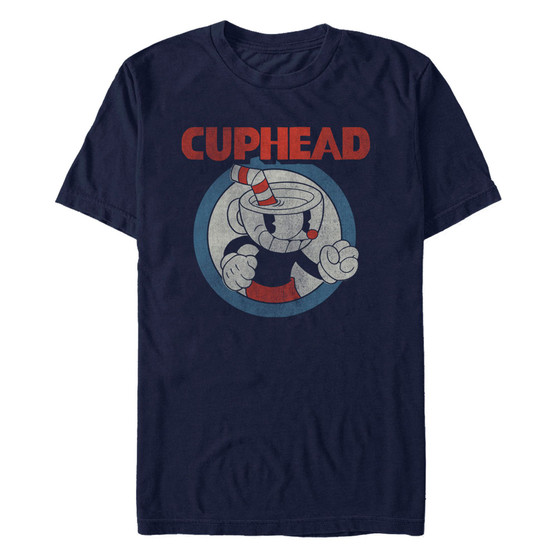 Cuphead Men's Vintage-Like Circle Profile Cuphead Short Sleeve T-Shirt