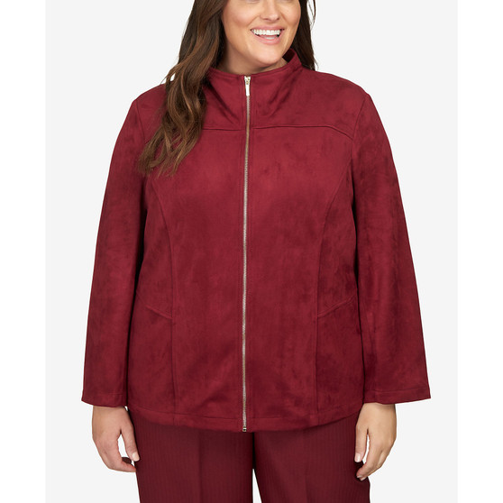 Plus Size Mulberry Street Paneled Suede Zip Up Jacket