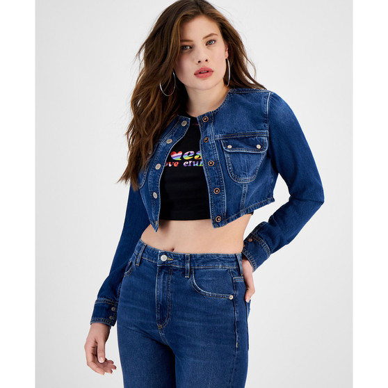 Women's Lyssa Logo-Back Cropped Denim Jacket