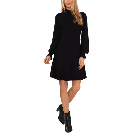 Women's Long Sleeve Smock Cuff Mock Neck Sweater Dress
