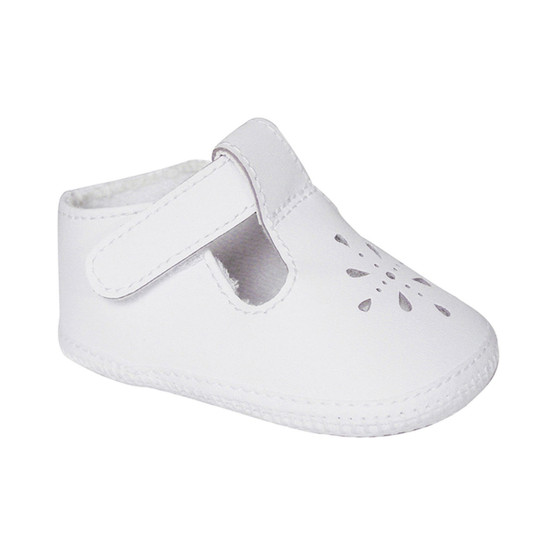 Baby Girl Leather T-Strap Crib Shoe with Perforations