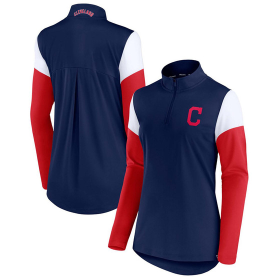 Women's Navy, Red Cleveland Indians Authentic Fleece Quarter-Zip Jacket