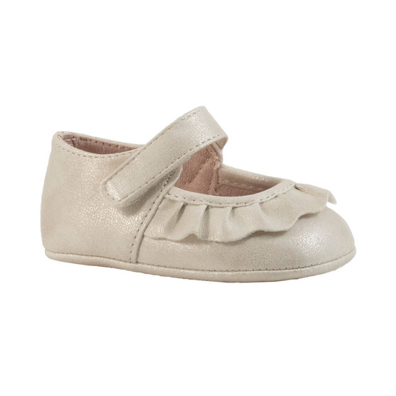 Baby Girl Shimmer PU Mary Jane with Pleated Scallop Overlay