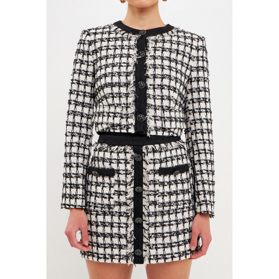 Women's Cropped Tweed Jacket With Fringe