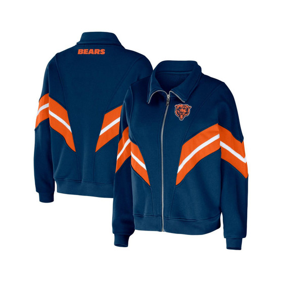Women's Navy Chicago Bears Plus Size Yarn Dye Stripe Full-Zip Jacket