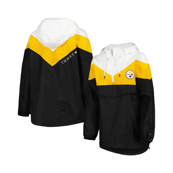 Women's White, Gold Pittsburgh Steelers Staci Half-Zip Hoodie Windbreaker Jacket