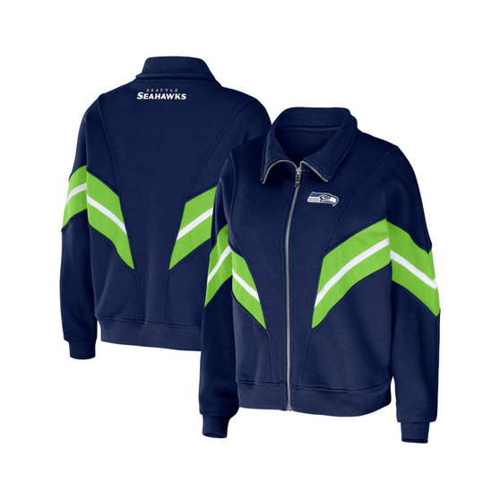 Women's College Navy Seattle Seahawks Yarn Dye Stripe Full-Zip Jacket