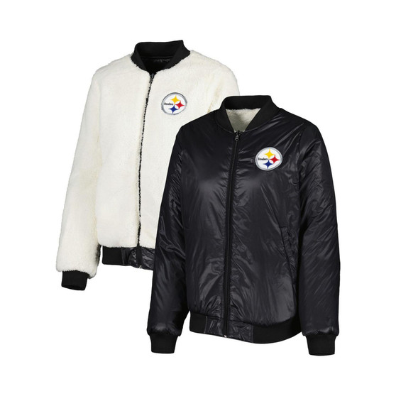 Women's Oatmeal, Black Pittsburgh Steelers Switchback Reversible Full-Zip Jacket