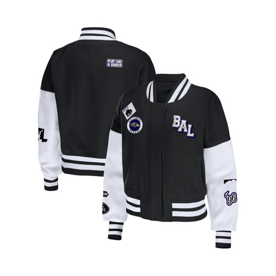Women's Black, White Baltimore Ravens Full-Zip Varsity Jacket