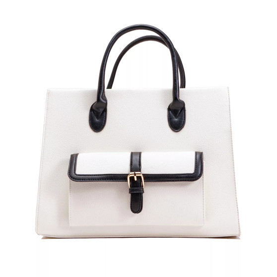 Veda Two-Tone Buckle Medium Satchel Bag
