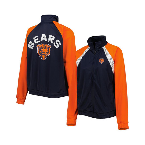 Women's Navy, Orange Chicago Bears Confetti Raglan Full-Zip Track Jacket