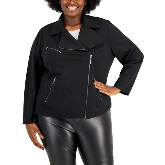 Plus Size Zip-Front Scuba Crepe Moto-Style Jacket