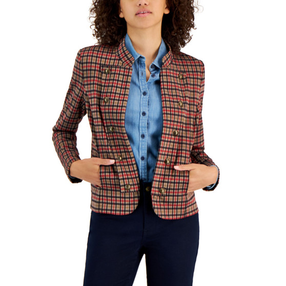 Women's Plaid-Print Band Jacket