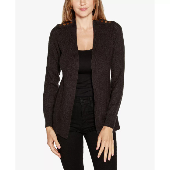 Black Label Women's Open Front Cable Knit Cardigan Sweater