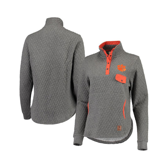 Women's Heathered Gray and Orange Clemson Tigers Magnum Quilted Quarter-Snap Pullover Jacket