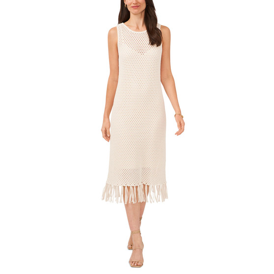 Women's Mesh-Stitch Fringed Sleeveless Dress