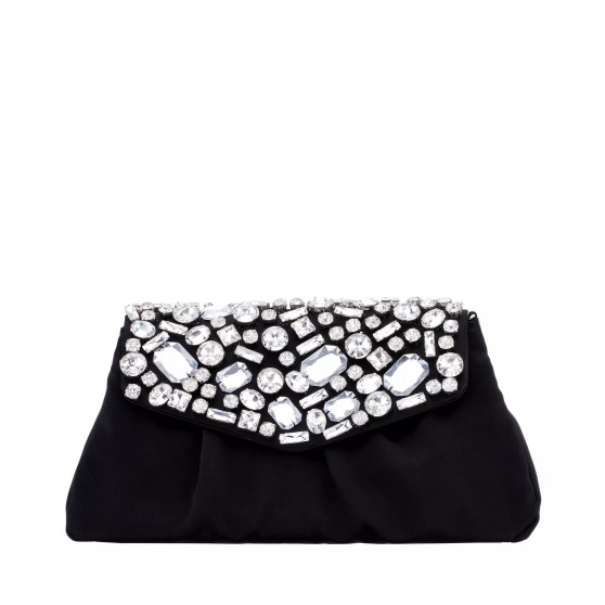 Women's Satin Flap Bag with Crystals