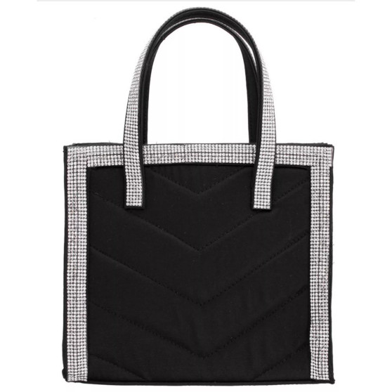 Women's Chevron Quilted Satchel with Crystal Trim Handbag