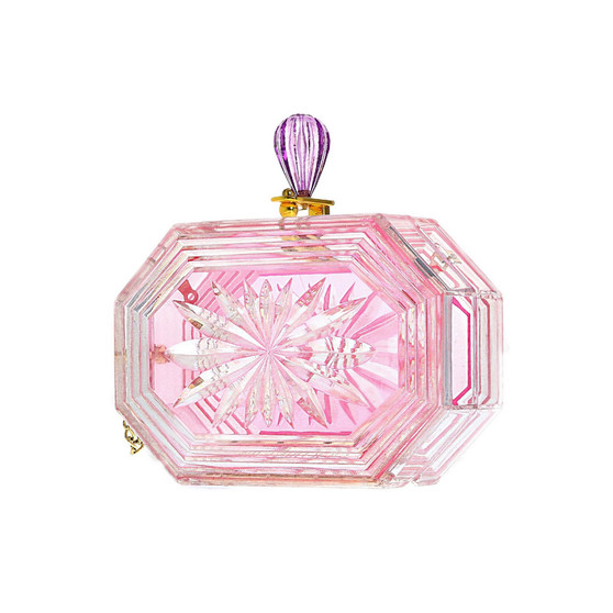 Women's Perfume Bottle Clear Flower Cut Acrylic Box Clutch