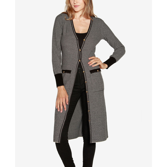 Women's Black Label Striped Button-Front Duster Sweater