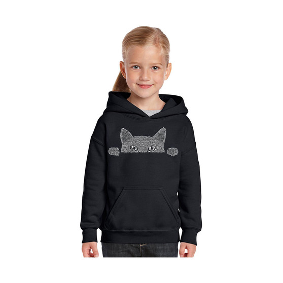 Big Girl's Word Art Hooded Sweatshirt - Peeking Cat
