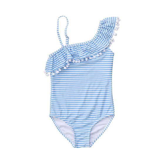 Toddler|Child Girls Powder Blue Sustainable Stripe Bow Swimsuit