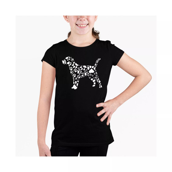 Big Girl's Word Art T-shirt - Dog Paw Prints