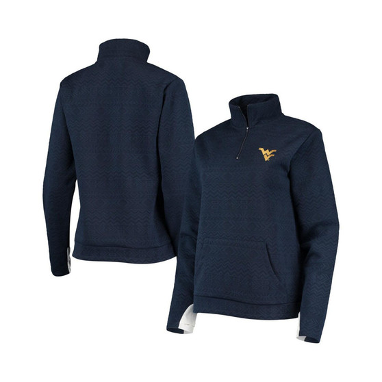 Women's Navy West Virginia Mountaineers Embossed Quarter-Zip Jacket