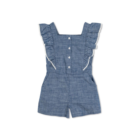 Girls' Button Front Ruffle Romper, Kids